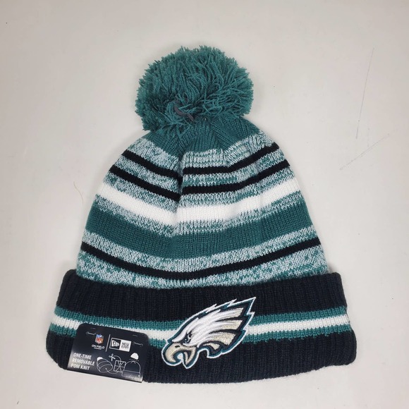 NEW 2021 NFL NEW ERA ON FIELD SIDELINE POM BEANIE - Philadelphia Eagles - Picture 1 of 4